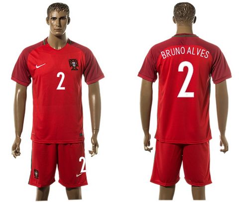 Portugal #2 Bruno Alves Home Soccer Country Jersey